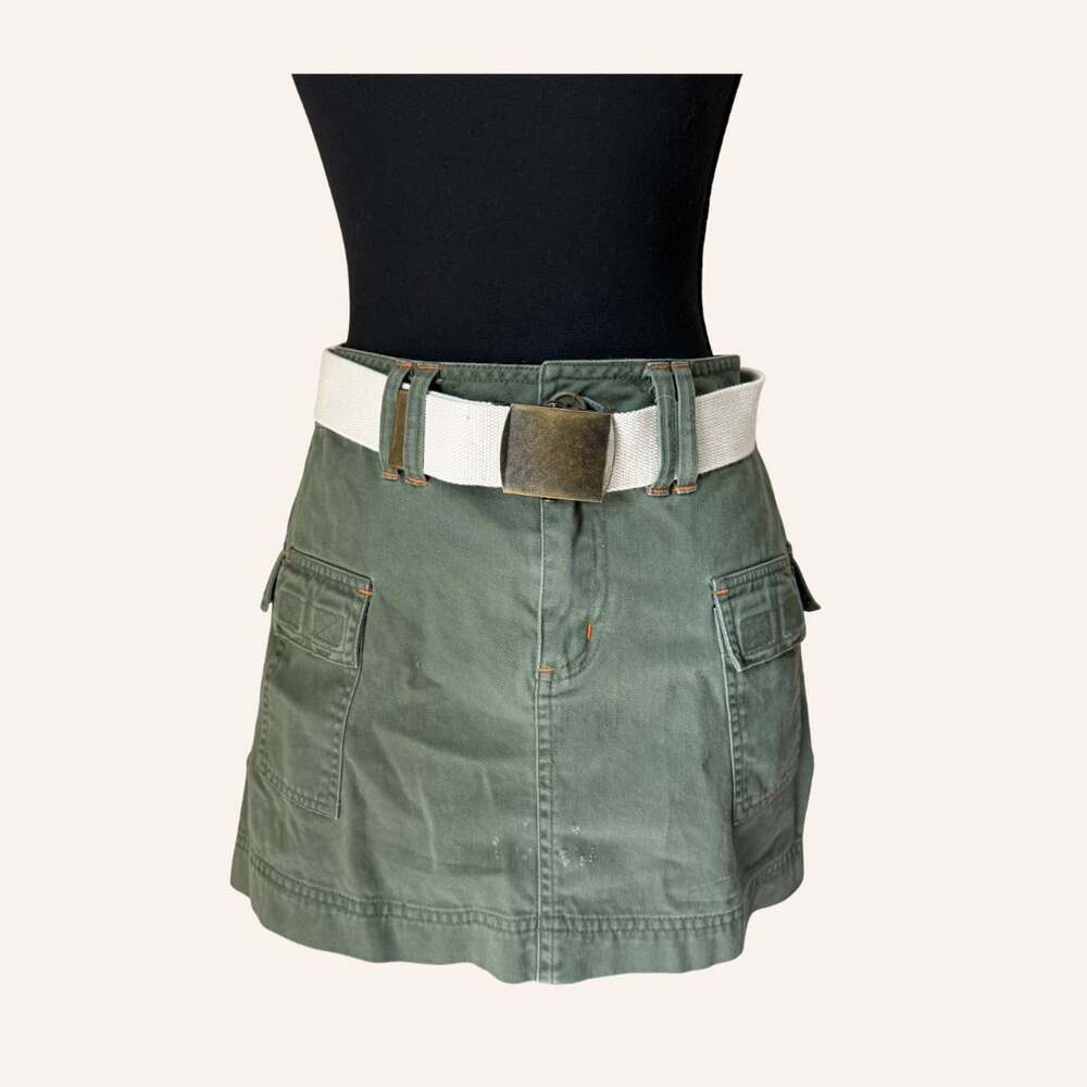 DEB Vintage Y2K Olive Green Cargo Mini Skirt with Belt Size 7